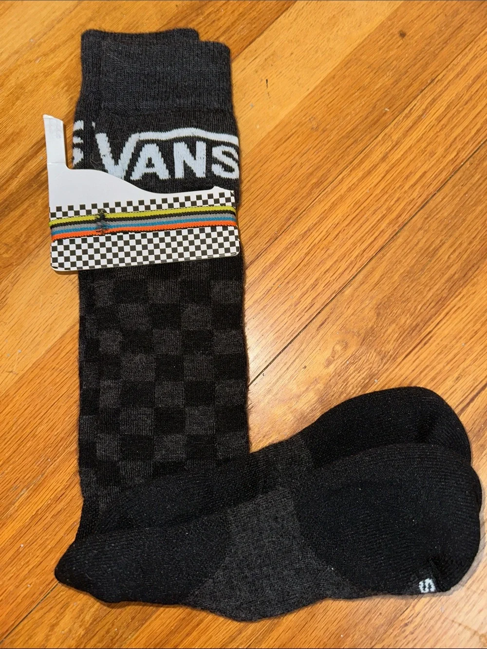 Vans Men’s Black Checker Smartwool Crew Socks with White Logo Size M